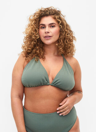 Zizzi Soutien-gorge de bikini triangulaire avec structure en crêpe, Laurel Wreath, Model image number 0