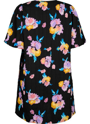 Zizzi Robe à manches courtes bouffantes et à imprimé floral, Black w. flower AOP, Packshot image number 1