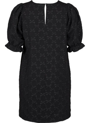 Zizzi Robe jacquard courte avec des nœuds, Black W. Bow, Packshot image number 1