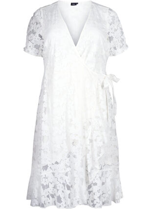 Zizzi Robe cache-cœur avec dentelle et manches courtes, Bright White, Packshot image number 0