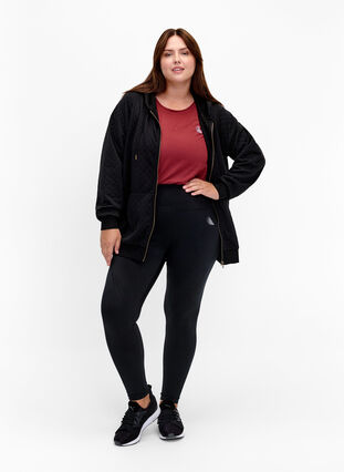 Zizzi Cardigan matelassé de sport avec capuche, Black, Model image number 2