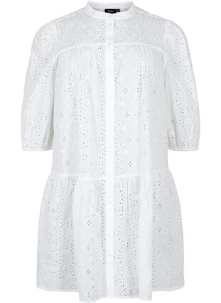 Zizzi Robe chemise en coton à broderie anglaise, Bright White, Packshot image number 0