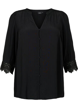 Zizzi Chemise en viscose avec décolleté en V, Black, Packshot image number 0