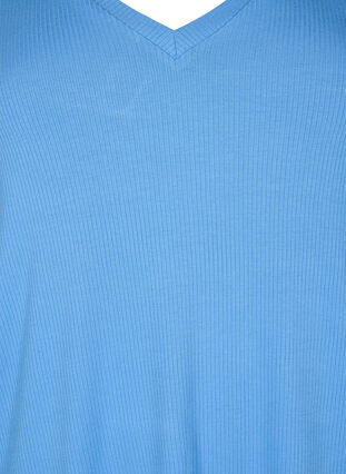 Zizzi T-shirt en viscose côtelée avec col en V, Marina, Packshot image number 2