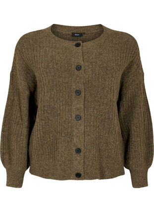 Zizzi Cardigan tricoté côtelé avec boutons, Brown Mel., Packshot image number 0