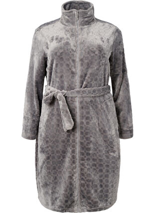 Zizzi Robe de chambre à motifs avec fermeture éclair et poches, Grey, Packshot image number 0