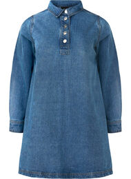 Robe courte en denim, manches longues, forme trapèze, Blue Denim, Packshot