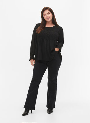 Zizzi Blouse à manches longues smockées, Black, Model image number 2