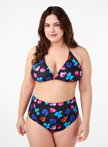 Zizzi Bas de bikini à imprimé et taille haute, Black Flower AOP, Model image number 0