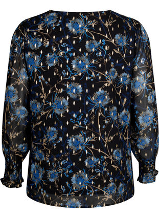 Zizzi Blouse à fleurs à manches longues et col en V, Black Blue Flower , Packshot image number 1