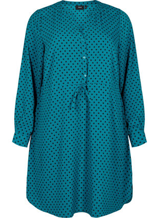 Zizzi Robe imprimée avec cordon à la taille, Shaded Spruce Dot, Packshot image number 0