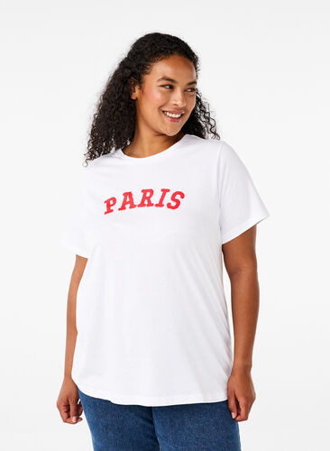 Zizzi T-shirt en coton biologique avec imprimé, Bright White Printet, Model image number 0