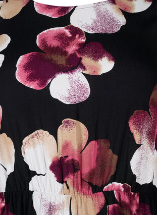 Zizzi Robe en viscose avec imprimé et manches longues., Black Pink FlowerAOP, Packshot image number 2