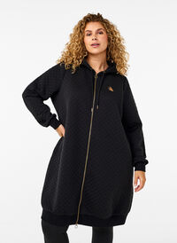 Cardigan matelassé long avec fermeture éclair pour le sport, Black, Model