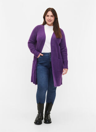 Zizzi Cardigan long en tricot avec des poches, Pansy Mel., Model image number 2