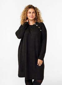 Robe en jersey avec boutons, Black, Model