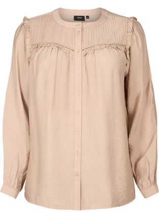 Zizzi Chemise blouse avec volants et plis, Stucco, Packshot image number 0