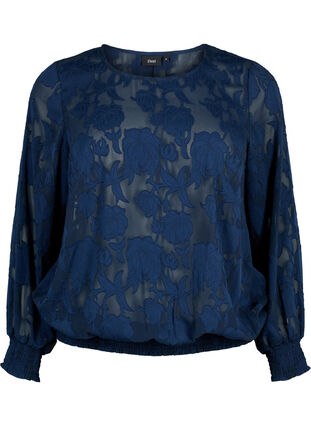 Zizzi Blouse en jacquard avec smockage, Navy Blazer, Packshot image number 0