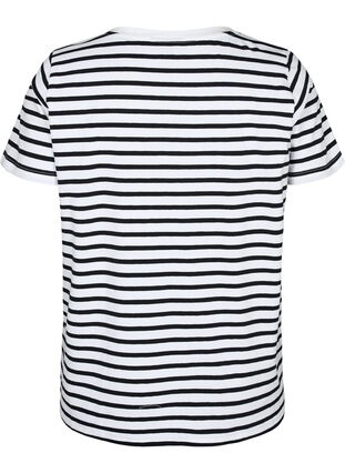 Zizzi T-shirt en coton à rayures et encolure en V, B. White/Bl. Stripes, Packshot image number 1