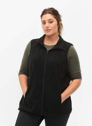 Zizzi Gilet en polaire avec poches, Black, Model image number 0