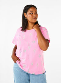 T-shirt en coton biologique avec imprimé floral, Rosebloom W. Flower, Model
