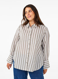 Chemise ample à rayures, Sand w. Black Stripe, Model