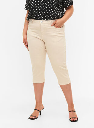 Zizzi Pantalon capri Emily ajusté, Oatmeal, Model image number 3