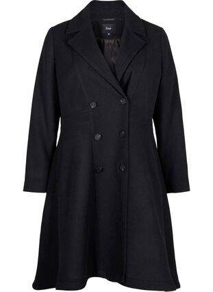 Zizzi Manteau en laine coupe A avec poches, Black, Packshot image number 0