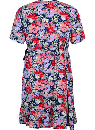 Zizzi Robe portefeuille florale à manches courtes, Multi Big Flower AOP, Packshot image number 1