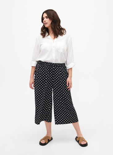Zizzi Pantalon ample avec imprimé, Black Dot, Model image number 0