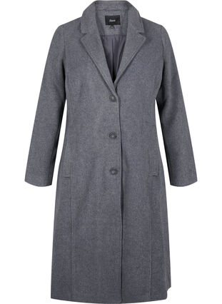 Zizzi Manteau long en laine avec des poches, Dark Grey Melange, Packshot image number 0