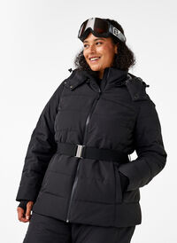 Veste de ski avec capuche et ceinture, Black, Model