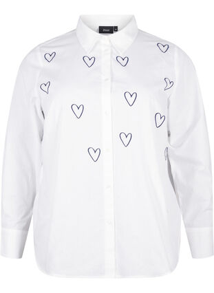 Zizzi Chemise classique brodée de cœurs, Bright Wh.W. Blue H., Packshot image number 0