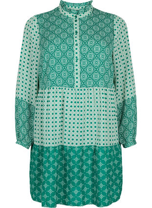 Zizzi Robe trapèze avec motifs et lignes de coupe, Green AOP, Packshot image number 0