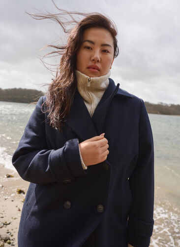 Zizzi Manteau court en laine et avec poches, Dark Navy, Image image number 0