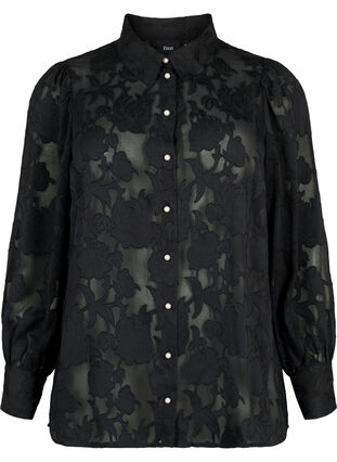 Zizzi Chemise look jacquard avec boutons en nacre, Black, Packshot image number 0