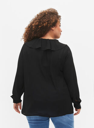 Zizzi Blouse à manches longues à volants, Black, Model image number 1