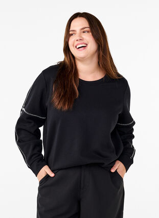 Zizzi Sweat-shirt avec coutures contrastées, Black, Model image number 0