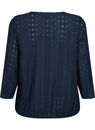 Zizzi Blouse avec broderie anglaise et manches 7/8, Navy Blazer, Packshot image number 1