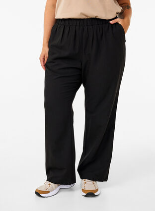 Zizzi Pantalon évasé avec taille élastiquée, Black, Model image number 2