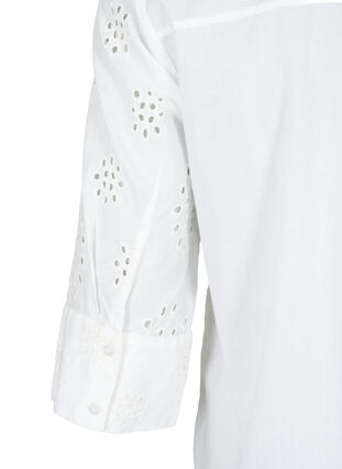 Zizzi Chemisier avec broderie anglaise et manches 3/4, Bright White, Packshot image number 4