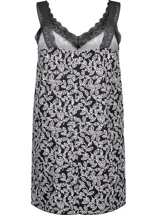 Zizzi Robe à bretelles en viscose ornée de dentelle, Black w. Wh.Leaf AOP, Packshot image number 1