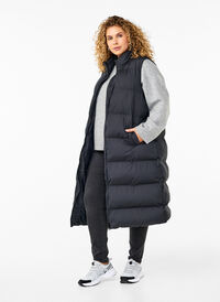 Gilet long avec poches et fermeture éclair à double sens, Black, Model