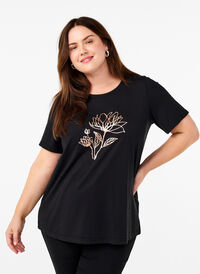 FLASH – T-shirt imprimé, Black R. Gold Flower, Model