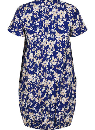 Zizzi Robe en coton à manches courtes avec imprimé floral, Blue W. Beige Flower, Packshot image number 1