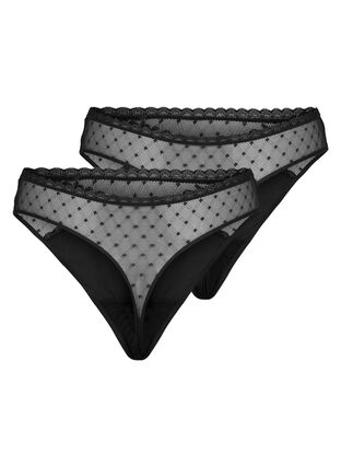 Zizzi String 2-pack avec dentelle, Black, Packshot image number 1