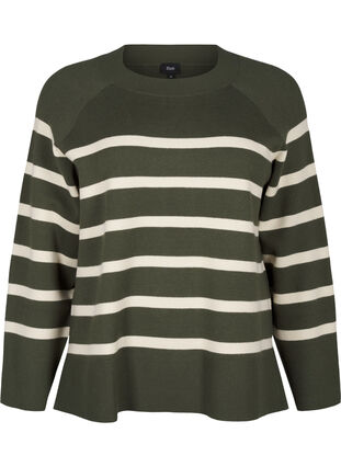 Zizzi Chemisier en tricot rayé avec col rond, D. Bag Birch Stripe, Packshot image number 0