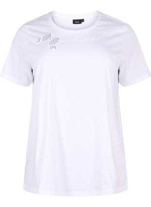 Zizzi T-shirt en coton biologique avec nœud, Bright White, Packshot image number 0