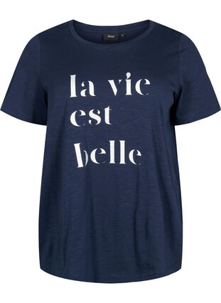 Zizzi T-shirt en coton avec imprimé texte, Night Sky W. La, Packshot image number 0