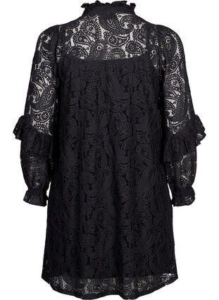 Zizzi Robe courte en dentelle à jabot, Black, Packshot image number 1